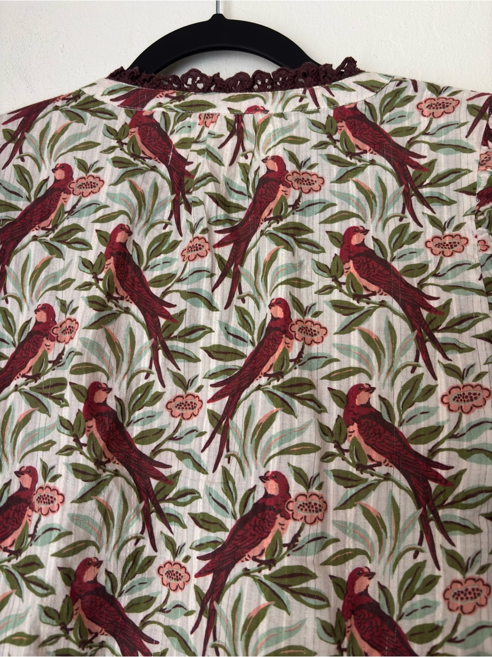 Printfresh On The Books Blouse - Birdsong Latte Foam Size Small Scallop Trim - Picture 7 of 10